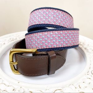 Vineyard Vines pink and leather whale belt